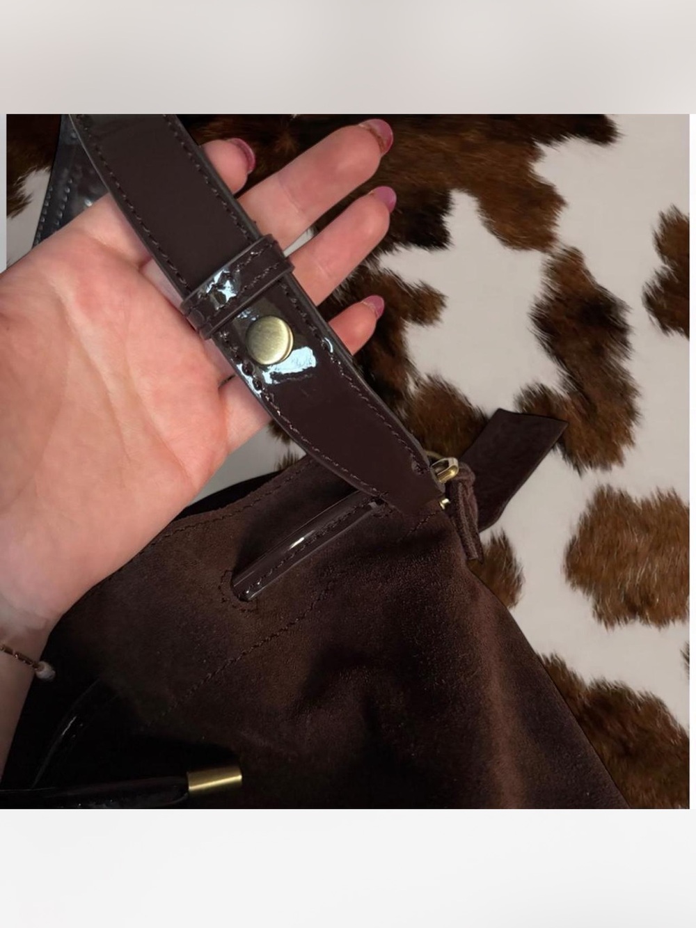 Brown Suede Drawstring Shoulder Bag - Picture 2 of 6